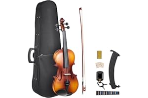 VEVOR Set di Violino 355 mm Set Completo per Violino con Custodia Rigida, Colofonia, Archetto, Spalliera, Ponticello, Accordatore e Corde Extra, Strumenti Musicali per Adulti, Studenti, Marrone Opaco
