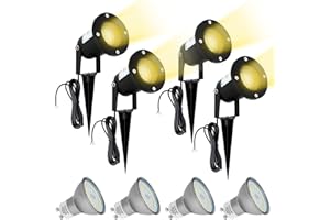 Wondlumi Focos Led Exterior GU10,4x Luces Exterior Jardin 5W,Blanco Cálido IP65 Impermeable,Giratoria Negro,Incluye 4 Bombillas LED GU10 Lampara para Caminos,Terraza,Césped