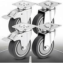 PRIOstahl Transportwielen met rem, groot, 100 mm, voor meubels, 4 wielen, tot 80 kg per wiel, meubelwielen, rubberen zwenkwielen, voor palletmeubels, kasten of transportboxen, rolplank
