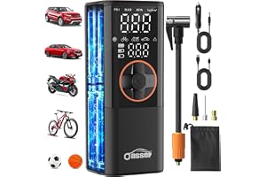 Oasser Przenośna Pompa 6000mAh z Podwójnym Wyświetlaczem Preset Pressure AutoStop 150PSI Do Opony/Rower/Motocykl 3M Kabel do Zapalniczki i Torba