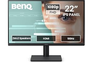 BenQ GW2291 22inch (54.61cm) IPS FHD Eye-Care Monitor |100Hz| 1300:1 Contrast| 5ms | 2Wx2 Built-in Speakers|Ultrathin Bezel |HDMI | VGA | Low Blue Light |Flicker Free| TÜV Eye Comfort 2.0 (Black)