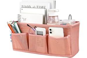 Fittoway Bedside Caddy Bedside Hanging Organizer Bag with 3 Pockets for Dorm Hospital College Bunk Bed to Storage Books Phones Remote Control (Pink)