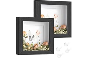 SIMDAO Marco de fotos 3D de 20x20 cm, 2 unidades, marco profundo para rellenar con placa acrílica, 3 cm de profundidad interior, caja de sombra de madera para San Valentín, entradas (negro, cuadrado)