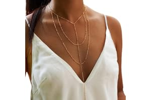 Wendalern Collar de Gargantilla de Cuentas en Capas Cadena de Sujetador Boho Cadena de Pecho de Oro Cadena de Barras Largas de Playa Cadena de Cuerpo de Bikini Joyería para Mujeres y Niñas