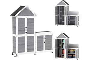 Outsunny Abri de Jardin + Armoire de Rangement en Bois, cabane de Jardin extérieur intérieur avec Toit incliné en Asphalte, étagères et Portes verrouillables, Armoire à Outils pour Balcon, Gris