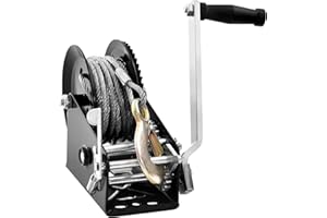 VEVOR Seilwinde 1587,5kg Handseilwinde 260x147x182mm Bootswinde 2-Wege-Ratsche/2-Gang Handwinde mit ca. 10m Kabel Gurtwinde mit ergonomischen Griff Handseilzug Winde für Fahrzeuge und Boote