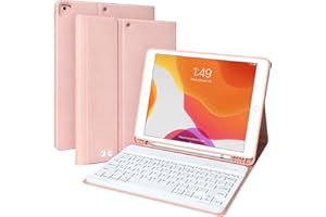 aMZCaSE iPad Keyboard case 10.2 for iPad 9.Gen iPad 8.Gen iPad 7.Gen，iPad Air 3, iPad Pro 10.5 case with detachable Keyboard,Wireless Bluetooth Keyboard With Pen Holder,Pink