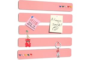 JIOL 5 Pack Felt Pin Board Bar Strips Bulletin Board for Bedrooms Offices Home Wall Decoration, Notice Board Self Adhesive Cork Board with 35 Push Pins for Paste Notes, Photos, Schedules (Pink)