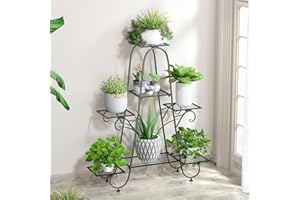 unho Porte Plante Intérieur en Métal：Étagère Plante Extérieur Support Pot de Fleurs Fer Forgé Support Plante Idéal pour Salon Balcon Jardin Charge Max 140kg - 66 x 22 x 102cm
