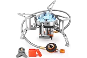 AUTOPkio Camping Gas Stove 6800W, Portable Backpacking Stove Windproof Upgraded with 3 Burners Piezo Ignition Adapters for Hiking, Trekking, Picnic, Outdoor Cooking BBQ