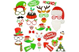 Yuning 32 Stück Weihnachten Foto Requisiten,Weihnachtsfeier Fotorequisiten Photo Booth Requisiten, Weihnachten Fotorequisiten Foto Accessoires,Weihnachtsdeko Partybrille Xmas Party Dekoration