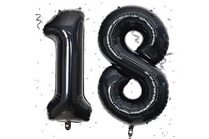 KAINSY Luftballon 18. Geburtstag Zahl 18 Schwarz XXL Riesen Folienballon 100cm Geburtstagsdeko Jungen Ballon Zahl Deko zum Geburtstag. Fliegt mit Helium, Schwarz Zahl 18