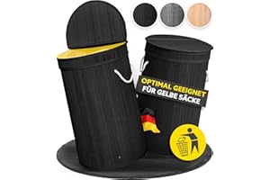 Handfill Gelber Sack Ständer aus stabilem Bambusholz - passend für gelbe Säcke - geruchsdichte Mülltonne ideal als gelber Sack Mülleimer - Müllsackständer - Mülleimer gelber Sack