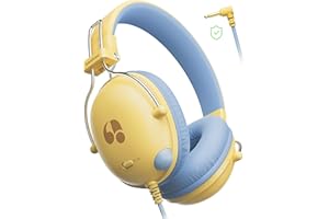 awatrue Casque Audio Enfant, Filaire Enfant, 74/85dB Limite de Volume, Son Stéréo, Son HD, Casque Pliable Over Ear pour Enfants pour école/Tablette/PC (Jaune Bleu)