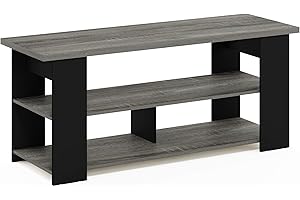 Furinno Jaya Soporte TV de hasta 55 Pulgadas, Madera de ingeniería, Roble Francés/Negro, 118.9 (L) x 50.8 (H) x 39.5 (P) cm