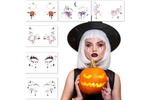 BOOMTOP 6 Fogli Tatuaggi Temporanei Viso Halloween Tatuaggi Adesivi Trucco Make Up Decorazione Viso Occhi Tatuaggi Adesivi Viso per Festa di Halloween Vigilia d’Ognissanti