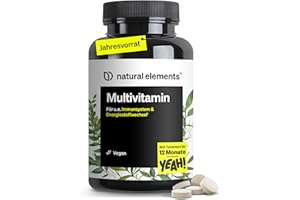 ‎NATURAL ELEMENTS natural elements Multivitamin – 365 vegane Tabletten – Jahresvorrat – wertvolle Vitamine A-Z, mit Vitamin K1 und K2 – ohne unnötige Zusätze – in Deutschland produziert & laborgeprüft