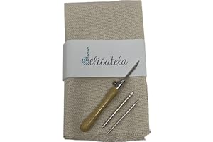 Punch Needle Kit de broderie magique | Tissu moine cloth 38cm x 38cm et aiguille agustable punch needle | Deux tailles au choix | de Delicatela (AGUJA 2.0/2.5/3.0mm (Lana fine))