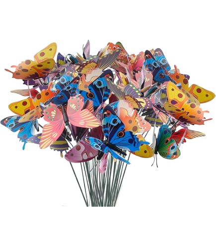 Lot 60 Papillons PVC + 6 Oiseaux Simulés – Décoration Jardin Extérieur – Effet Volant Vent – Étanchéité Totale