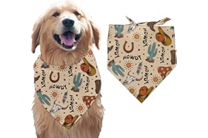 Arricraft 1 Pc Dog Bandana, 78x55cm Brown Cotton Scarf, Cowboy Theme Hats Boots Cow Skull Triangle Pet's Bandana, Adjustable Comfortable Pet Bib, Washable Kerchief for Large Dog