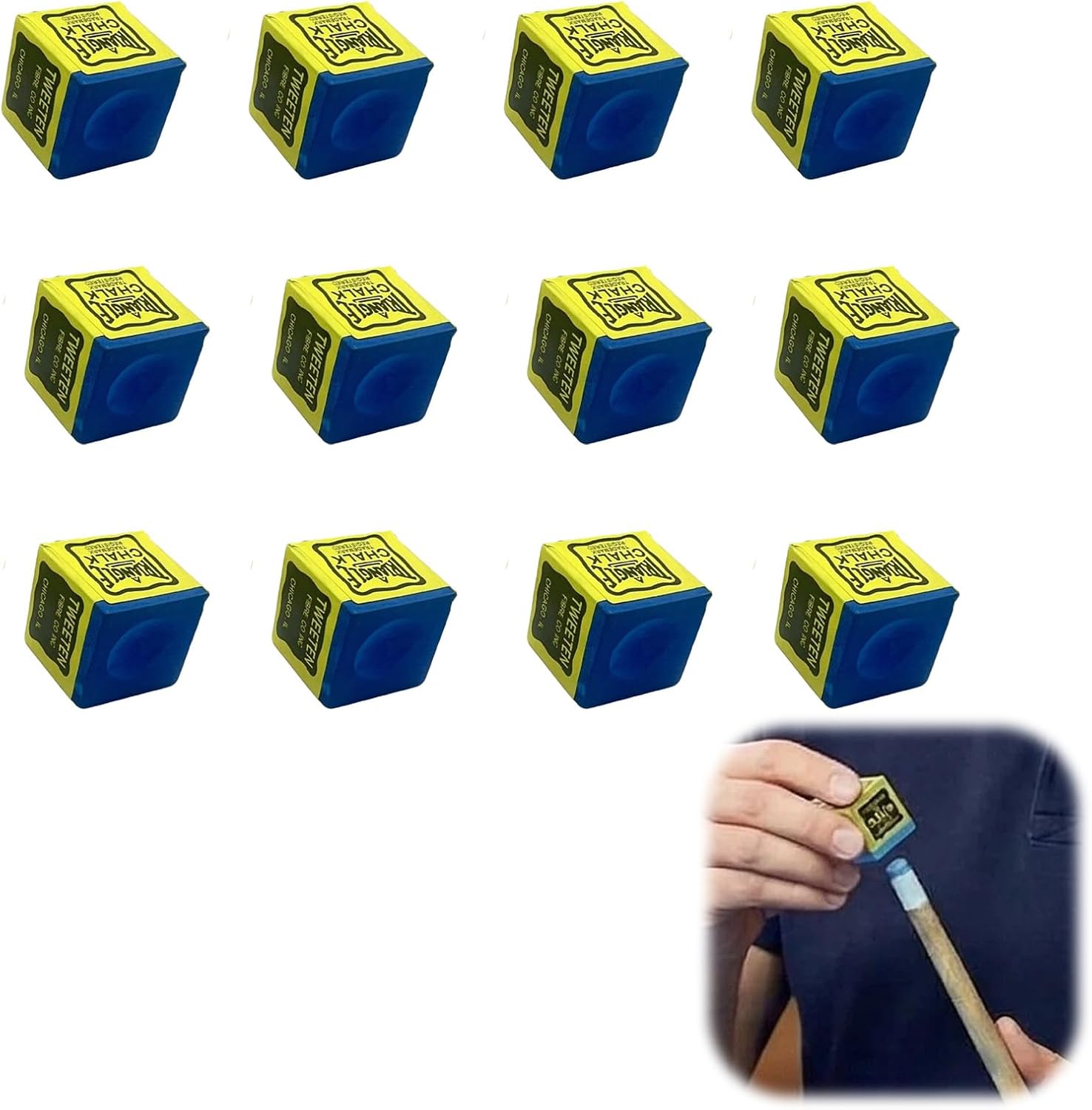 Zuahaly Juego Completo de tizas de Billar Gran Durabilidad - Set de 12 tizas Azules para una Mejor precisión y Control en el Juego, Ideal para Jugadores Profesionales y Aficionados
