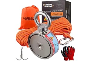 ULIBERMAGNET N52 superstarka dubbelsidiga fiskemagneter, 160 kg, 2, med rep, klokrok, neodymmagnet fiskestartare, för magneti