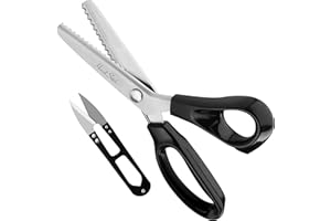 Handi Stitch Zackenschere mit Fadenschneider - Schneiderschere Stoffschere Zickzack 22,86cm Edelstahl Griff Schwarz – Schere Scharf zum Schneiden von Stoff, Kleidung, Textilien, Nähen, Papier, Basteln