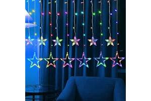 Quace 12 Stars Curtain Light Christmas Window Curtain Lights 8 Mode Outdoor Indoor Plug in Fairy Curtain Lights Waterfall Backdrop for Diwali Christmas Bedroom Wedding Party Wall Decor, (Multicolor)