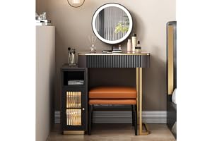 GraceAbout de Sminkbord med pall, infällbart sminkbord vanity-byråset för små rum, 4 lådor, sidoskåp, LED-upplyst spegel