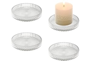YoHyien 4 Pezzi Piattino Porta Candele 9 cm, Piatto per Candele in Vetro Trasparente, Sotto Candela per Tealight, Portacandele per Natalizie, Matrimonio Decorazione, Casa Festa e Cena (Trasparente)