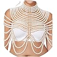 MAKINGTEC Pearl Body Chain Shoulder Necklace Fashion Pearl Bra Chain Body Jewelry for Women Party Wedding