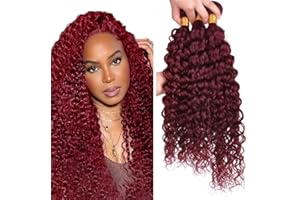 Jucames Human Hair Extensions Water Wave #99j Wine Red Double Weft Virgin Unprocessed Human Hair Bundles Weave 3 Bundles Total 150g Burgundy Red Color For Women 20 22 24 Inch