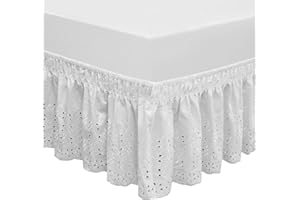 QSY Home Bettröcke mit elastischen Ösen, 36,7 cm, Staub-Rüschen, DREI Stoffseiten, einfaches An- und Ausziehen, verstellbar, Polyester-Baumwolle (weiß, Queen/King-Size)