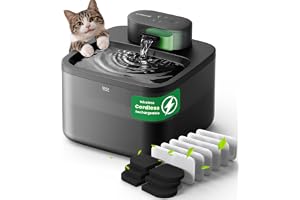Kattfontän trådlös med 6 kolfilter, 2,2 l dricksfontän för katt, trådlös med rörelsedetektor, 20 dB ultralätt integrerad Sile