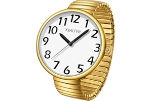 XIRUVE Femme Homme Facile à Lire Super Grand Cadran Chiffres Arabes Bracelet Élastique en Acier Inoxydable Montre à Quartz Analogique