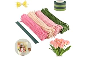 Foydream Kit Bouquet Cure Pipe,400 Pièces Fil Chenille avec Floratape et Tige Fleur Artificielle, Adapté aux Fournitures de Bouquet de Fleurs et de Décoration DIY