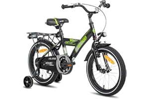 HH HILAND HILAND Bicicleta Infantil de 16/18 Pulgadas, para niños a Partir de 4,5,6 años, con Asiento Trasero/portaequipajes, Ruedas estabilizadoras, Freno de Mano y Freno de contrapedal，Blanco/Negro