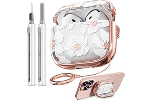 Safety Lock Inesore Floral Cute Hülle Compatible with AirPods 4 (ANC), Case for Women Girls, with Cleaning Kit and Keychain(2024) - White
