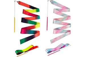 GYDERY CINTA gimnasia ritmica niña (4 ud) -2 METROS - 2 MODELOS - con VARITA giratoria de 30 cm - Cinta de gimnasia ritmica niña - Cinta Ritmica - Gimnasia ritmica accesorios - Cinta gimnasia - 2 COLORES