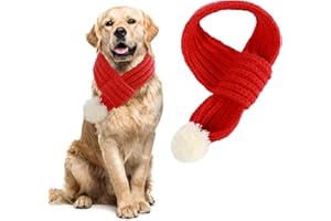LYQAQ 1 Pcs Christmas Dog Outfit,Santa Pet Scarf Cute Dog Xmas Outfit Knitted Winter Dogs Neck Warmer Costume Red Scarf With White Pom Pom Ball,Christmas Costume Accessories for Small To Medium Dogs