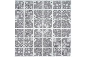 6 Piezas Ecoart Decorativos Adhesivos Para Azulejos Pegatina de Pared, Azulejos de Gel, Diseño de Azulejo Vintage, Efecto 3d, Cenefa Autoadhesivo, Para Baño y Cocina(Blanco y Gris)