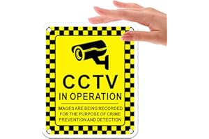 Goodvia CCTV In Operation Sign 12x10cm Metal Outdoor Self Adhesive with Pre-Drilled Holes Waterproof Rustproofing and UV Protection Yellow x1pcs