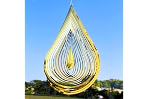 SENEMO Windspiel Edelstahl Indoor Outdoor Decor Party Kinetic Yard Art Dekorationen Laser Cut 3D Gold Wassertropfen 360 Grad hängendes Metall Windspiel