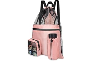 Pystuvo Waterproof Mesh Drawstring Dry Wet Separation Multifunctional Gym Swim Bag - 20L, External Zipper Pocket, Kids & Adults Sports, Beach, Travel