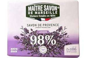 MAITRE SAVON DE MARSEILLE Maître Savon de Marseille - Jabón de Provenza Lavanda – Extra Suave – 2x100g – 99% Ingredientes Naturales – Manos & Cuerpo