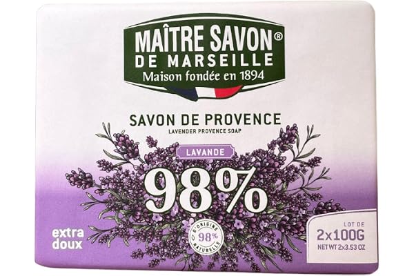 Master Savon de Marseille - Provence Lavendeltvål - extra mjuk - 2 x 100 g - 99% naturliga ingredienser - kropp och händer