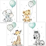 artpin® Affiche décorative pour chambre d'enfant - Tableaux chambre d'enfant vert-gris menthe pour Garçon filles - Safari Jun