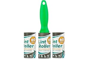 DecorRack Lint Roller, Pet Hair Remover, 180 Sticky Sheets with 3 Refills, Dog and Cat Hair Removal, Dust and Fluff Cleaner, Manual Reusable Lint Roller, Clothes and Fabric (Pack of 3)