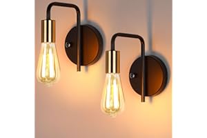 HOLULO 2 Pack Industrial Wall Light with Switch,Retro Wall Light E27 Base, Black and Gold Wall Lamp Indoor, Dimmable Wall Lighting Fixture for Bedroom, Living Room, Hallway (No Bulb) [Energy Class F]