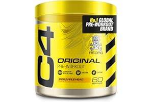 CELLUCOR C4 Original Pre Workout Pulver, Ananas Kopf, 60 Portionen | Zuckerfreies Pre Workout Energiegetränkepulver mit 150mg Koffein, 1500mg Kreatin Monohydrat, 1600mg Beta Alanin